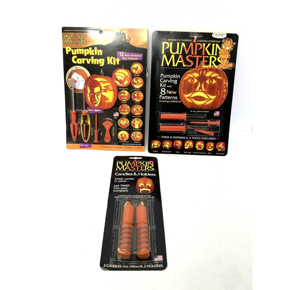 Vtg Pumpkin Masters Carving Kits Lot of 2 & Candles Halloween Decor DIY